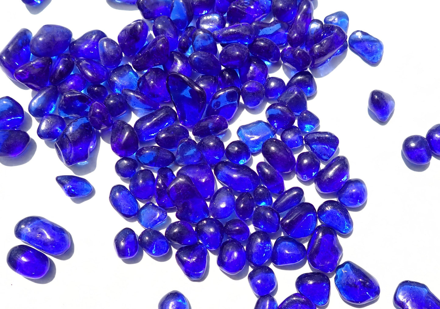 Blue Tumbled Glass Pebbles - Half Pound - Vase Fillers - Cottage Decor Wedding - Aquarium Gravel