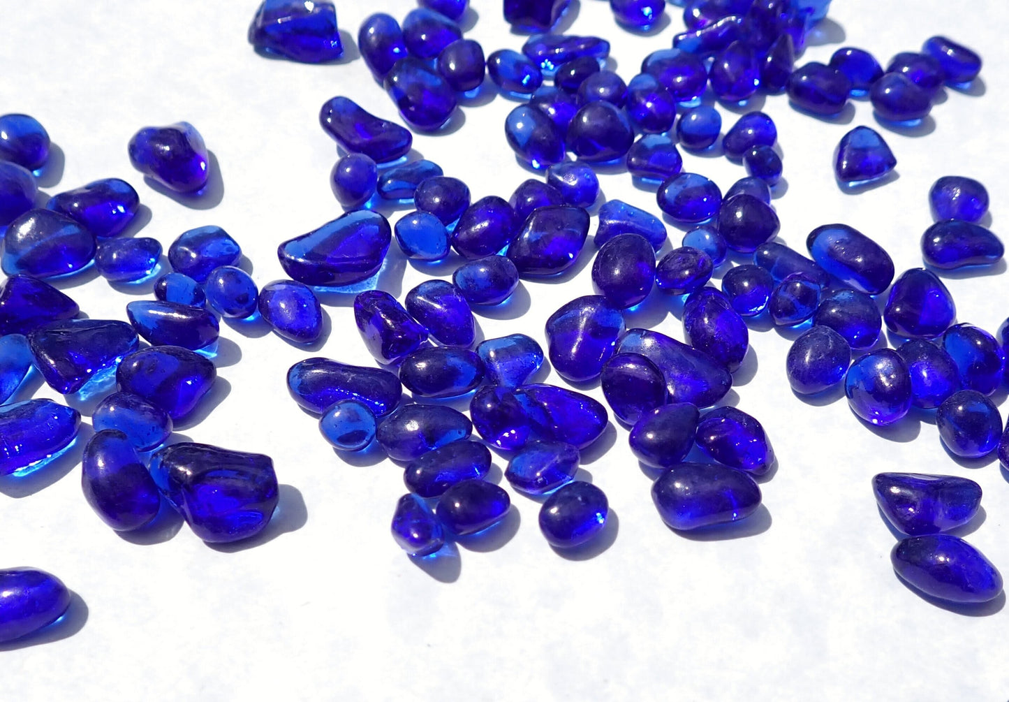 Blue Tumbled Glass Pebbles - Half Pound - Vase Fillers - Cottage Decor Wedding - Aquarium Gravel