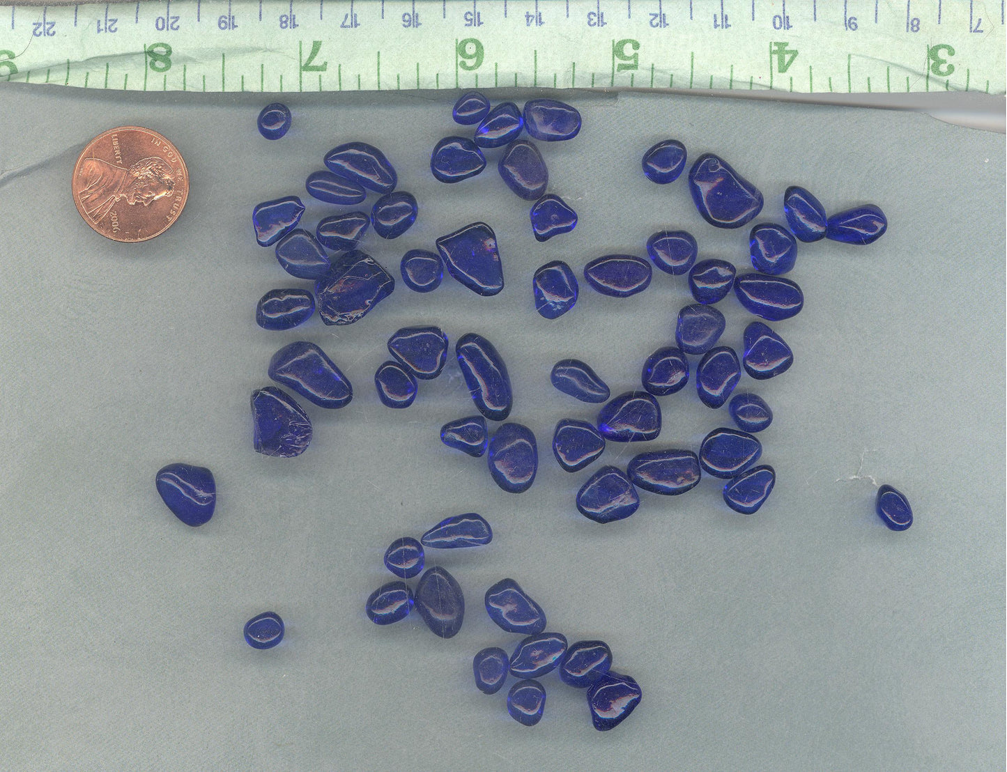 Blue Tumbled Glass Pebbles - Half Pound - Vase Fillers - Cottage Decor Wedding - Aquarium Gravel