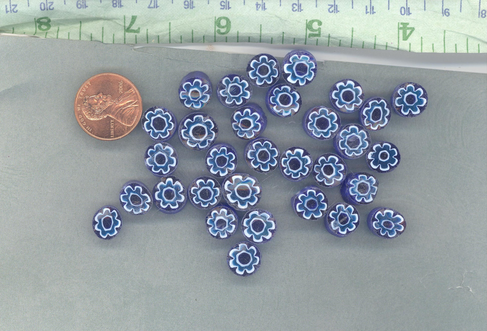 Light Blue Flowers in Deep Blue Millefiori - 25 grams - Unique Mosaic Glass Tiles - Floral Pattern