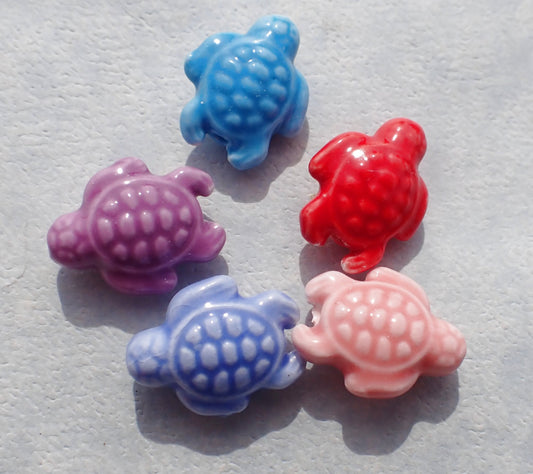 Colorful Sea Turtles Ceramic Beads - Half or Full Strand - Use for Mosaics