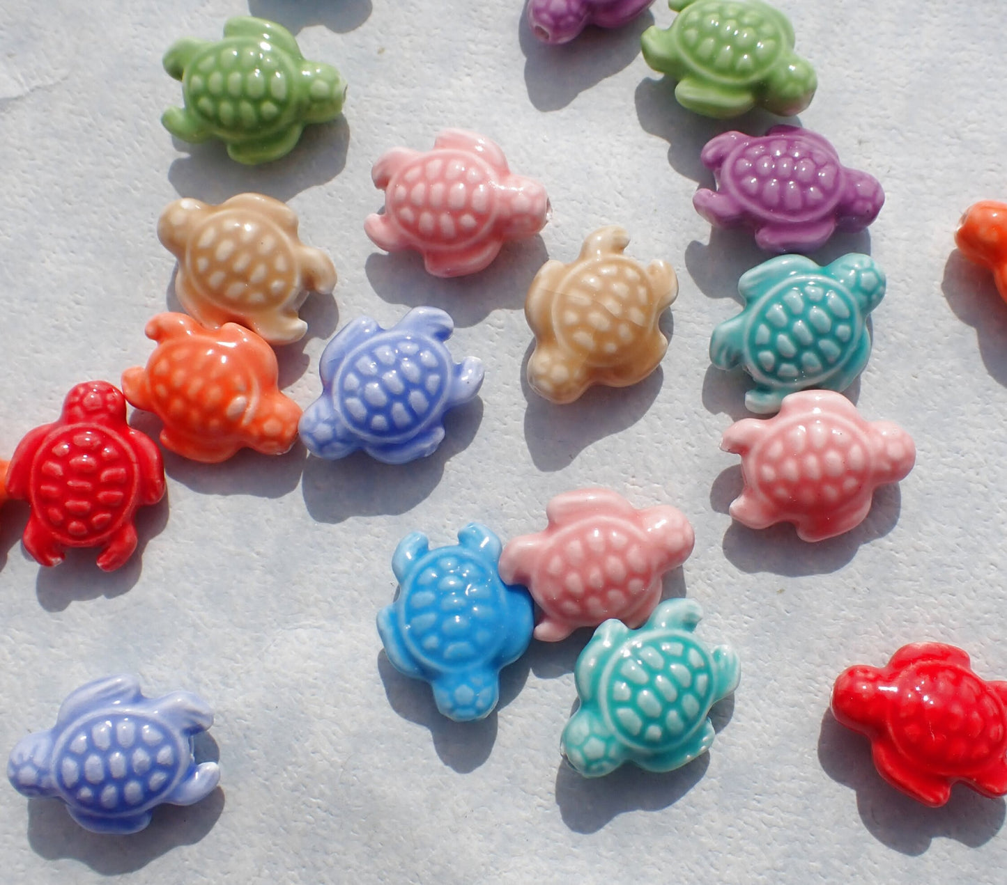 Colorful Sea Turtles Ceramic Beads - Half or Full Strand - Use for Mosaics