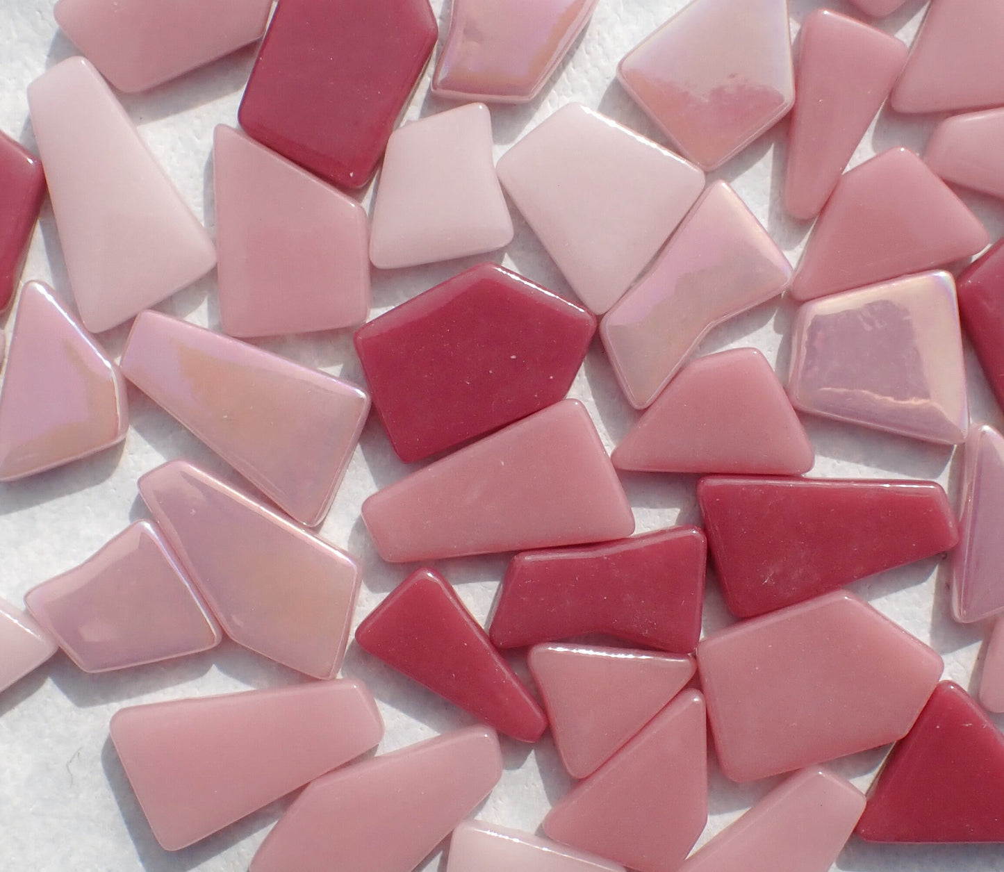 Plenty of Pink Irregular Glass Tiles - 50g of Polygons in Mix of Sizes - Dreamdrift