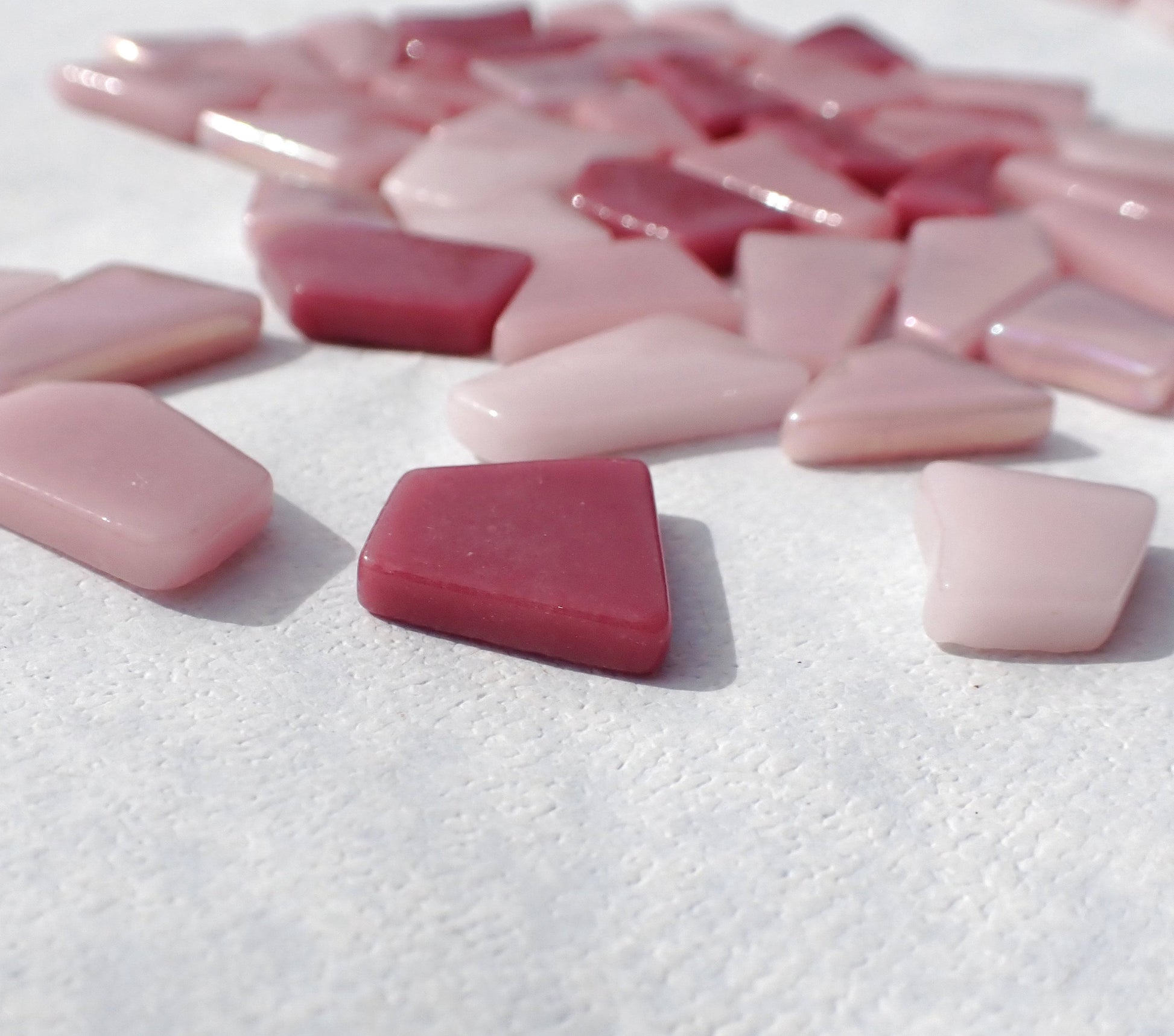 Plenty of Pink Irregular Glass Tiles - 50g of Polygons in Mix of Sizes - Dreamdrift