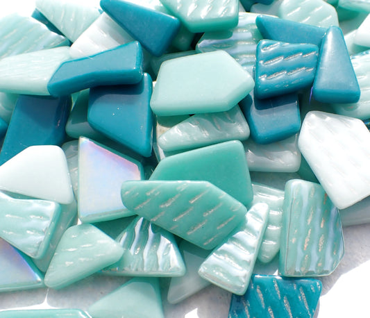 Teal Medley Irregular Glass Tiles - 50g of Polygons in Mix of Sizes - Nimbus