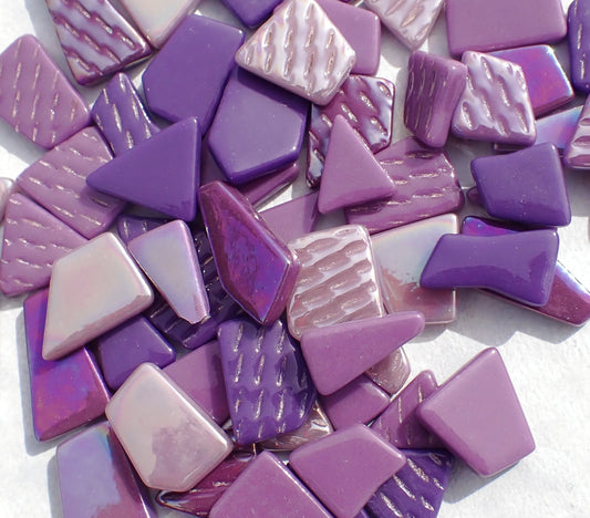 Purple Shades Irregular Glass Tiles - 50g of Polygons in Mix of Sizes - Mistral