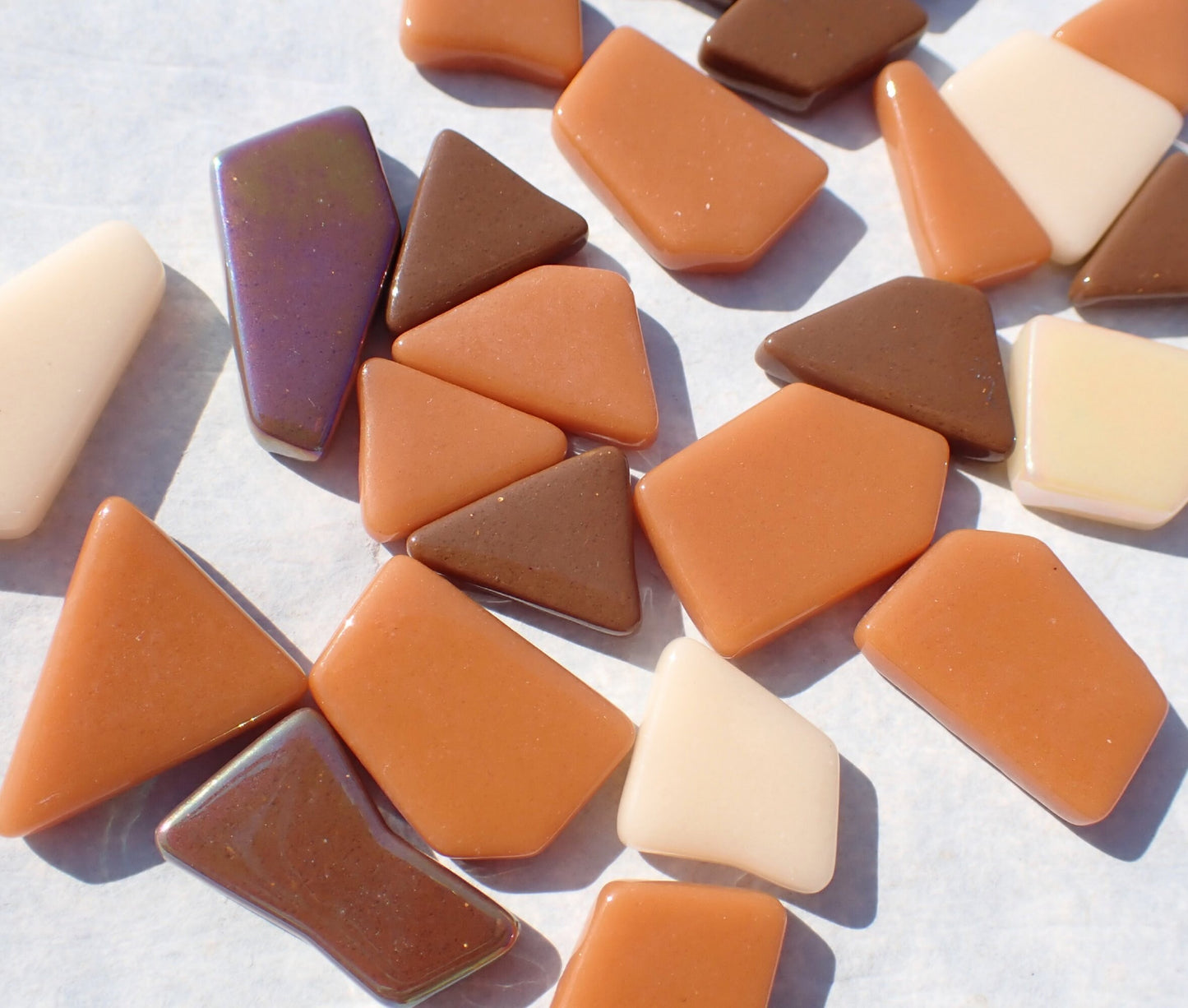 Shades of Brown Irregular Glass Tiles - 50g of Polygons in Mix of Sizes - Sandstorm