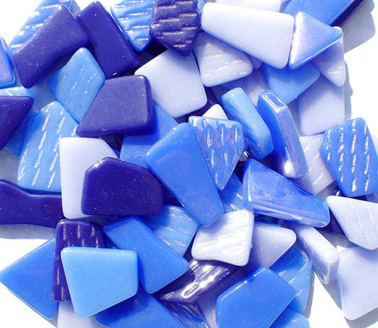 Blue Shades Irregular Glass Tiles - 50g of Polygons in Mix of Sizes - Open Seas