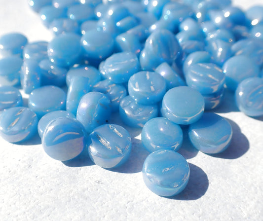Lake Blue Iridescent MINI Glass Drops Mosaic Tiles - 50 grams - Over 100 Glass Gems