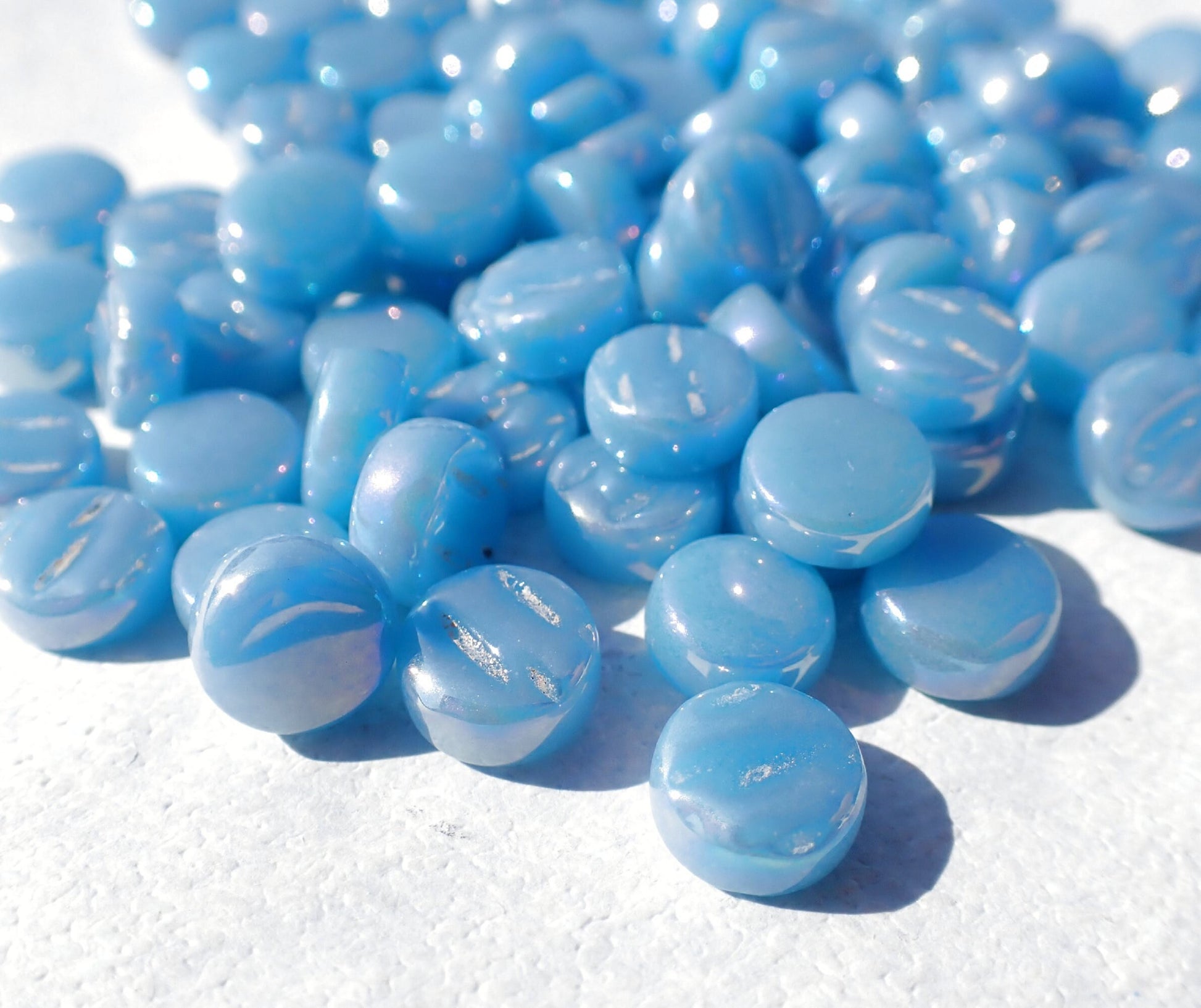 Lake Blue Iridescent MINI Glass Drops Mosaic Tiles - 50 grams - Over 100 Glass Gems