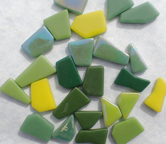 Green Medley Irregular Glass Tiles - 50g of Polygons in Mix of Sizes - Greenhouse