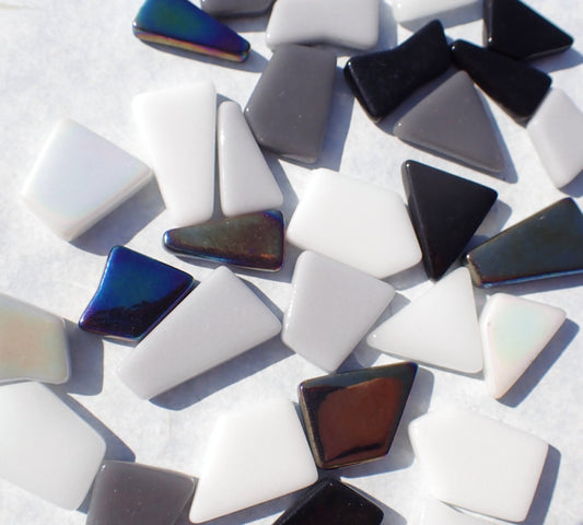 Monochrome Medley Irregular Glass Tiles - 50g of Polygons in Mix of Sizes - Twilight