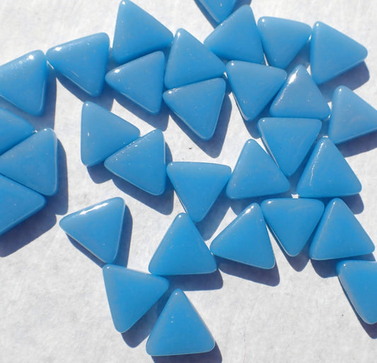 Lake Blue Triangle Glass Mosaic Tiles - 10mm - Opaque Glass Solid Color - 50g of Triangles - Approx 70 Tiles