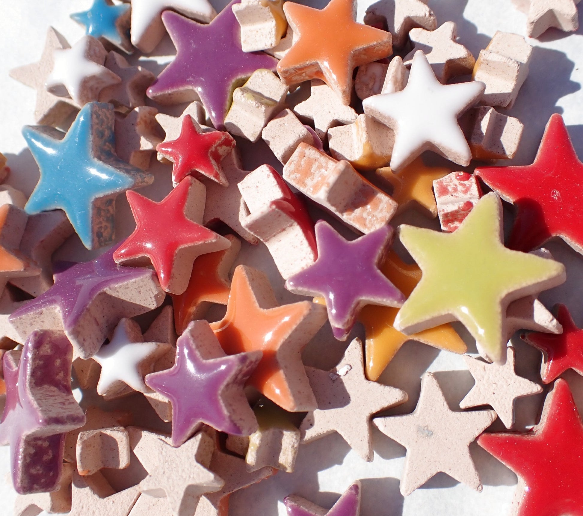 Colorful Stars Mosaic Tiles - 50g Ceramic in Mix of 3 Sizes - 20mm, 15mm, 10mm - Assorted Colors