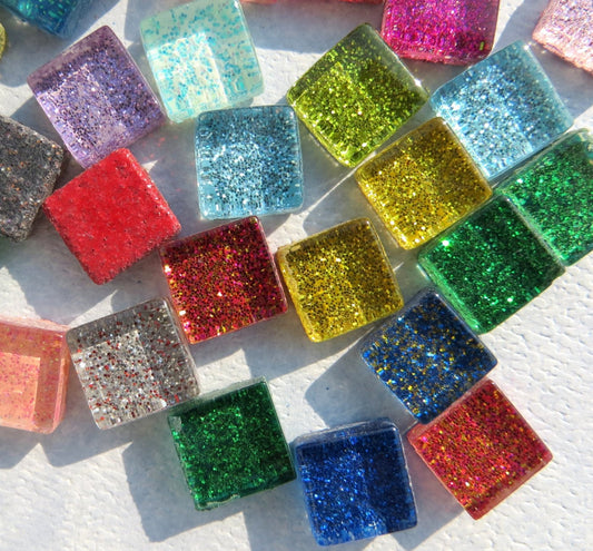 Glitter Tiles - 1 cm - Assorted Colors - 100g - Over 100 Glass Squares