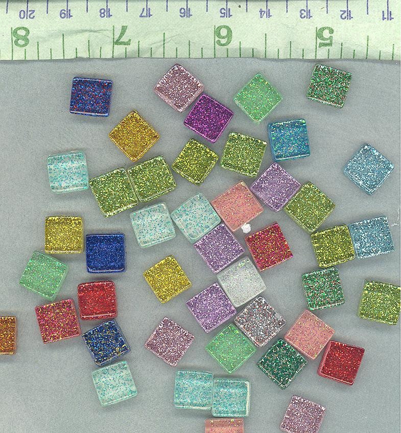 Glitter Tiles - 1 cm - Assorted Colors - 100g - Over 100 Glass Squares