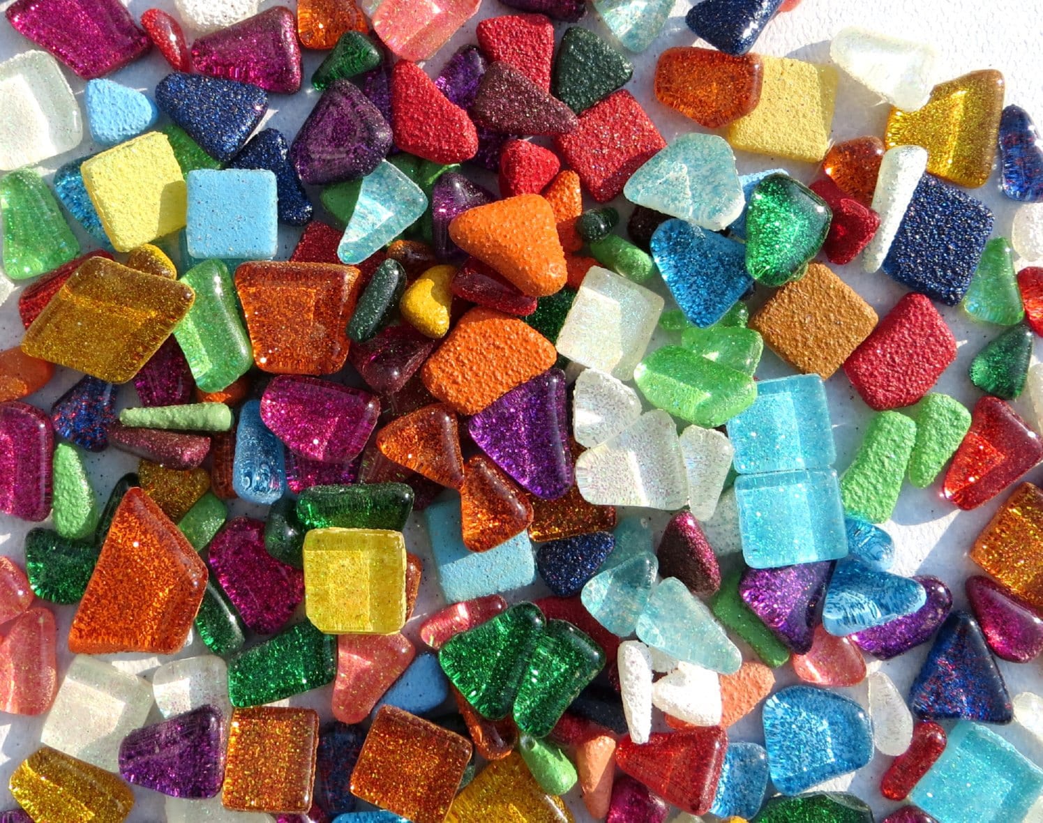 Glitter Puzzle Tiles - Assorted Shapes and Colors - Mosaic Tiles Glass - 100g- Random Geometric Shapes