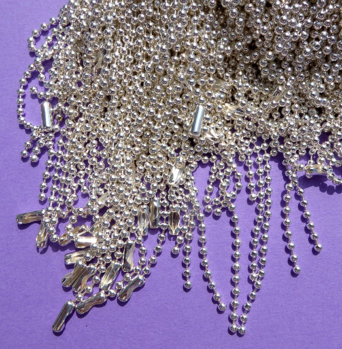 Shiny Silver Ball Chain Necklaces - 24 inch - 2.4mm Diameter - Set of 10 - Silver Colored Plated