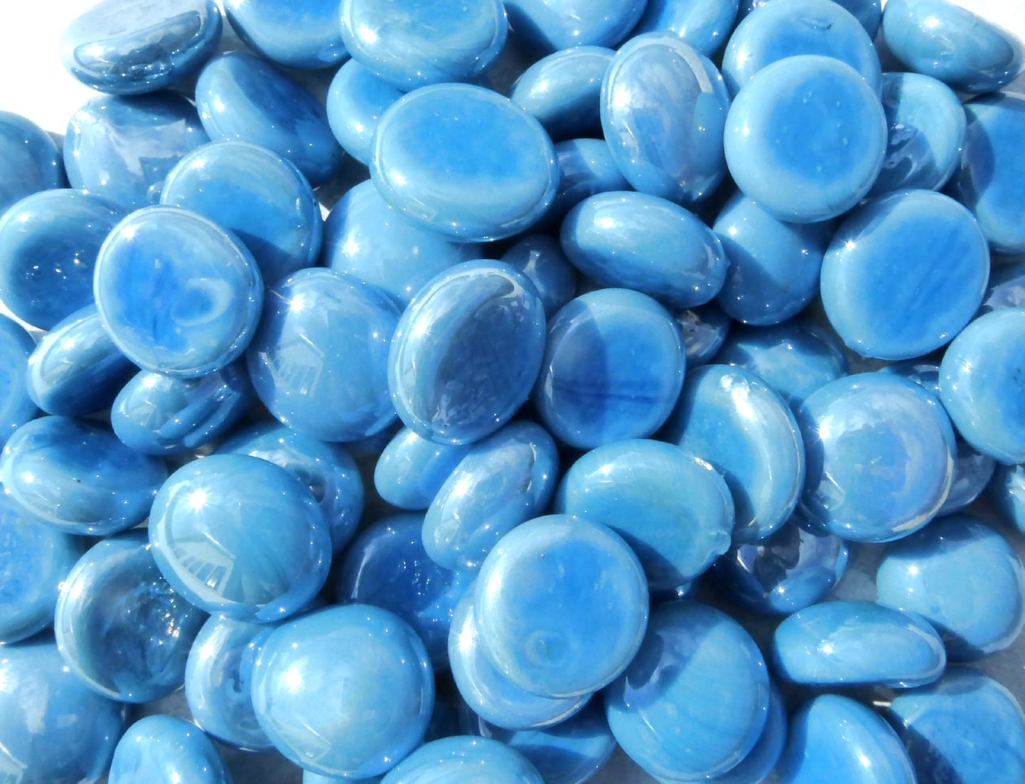Mini Glass Gems - Iridescent Light Blue Mosaic Tiles - Set of 50