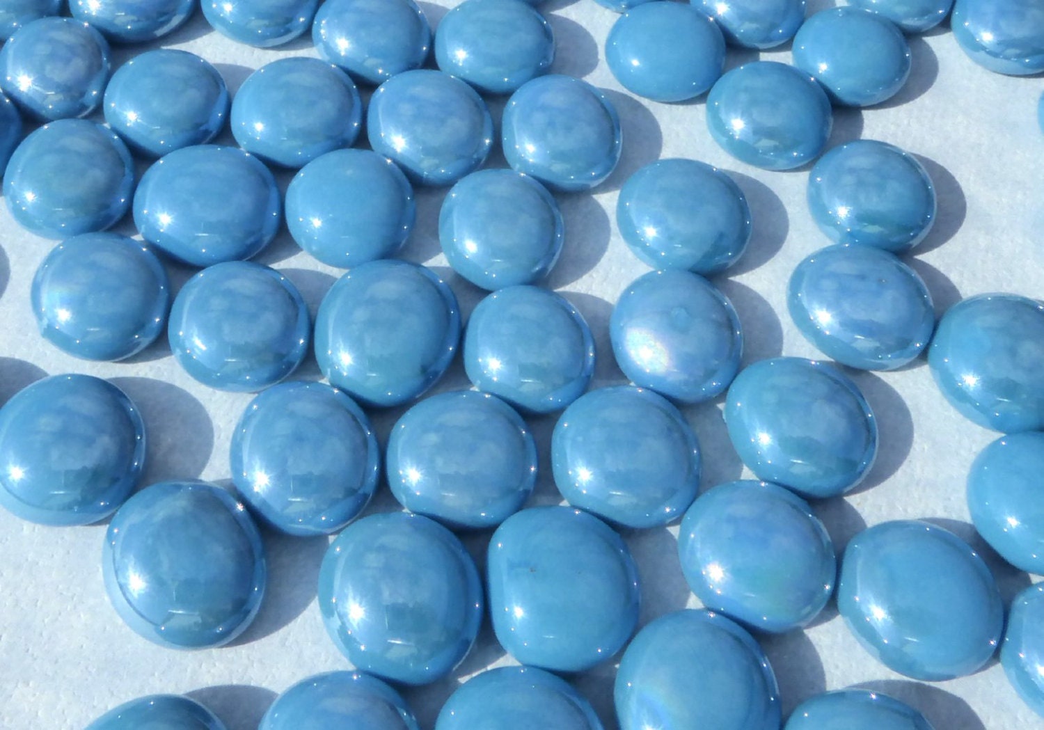 Mini Glass Gems - Iridescent Light Blue Mosaic Tiles - Set of 50