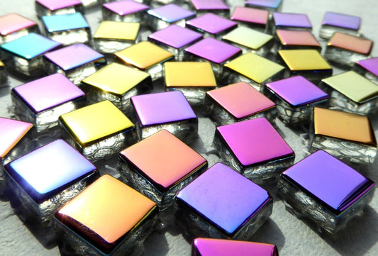 Metallic Glass Tiles - Crystal Electroplated Mosaic Tiles - Half Inch Mixed Bright Colors - 25 tiles