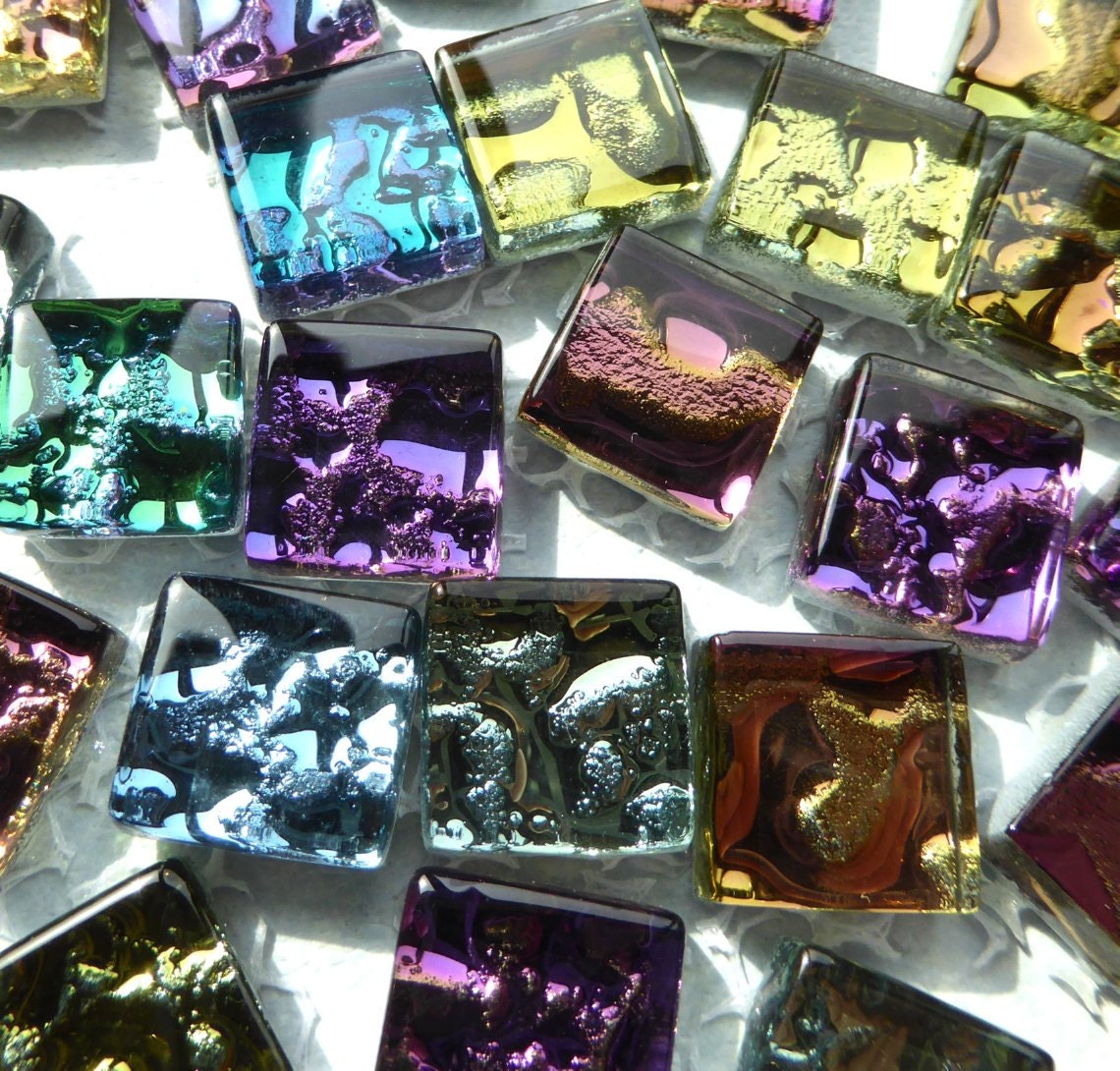 Metallic Glass Tiles - Molten Metal Look Mosaic Tiles - Half Inch Mixed Bright Colors - 25 Tiles