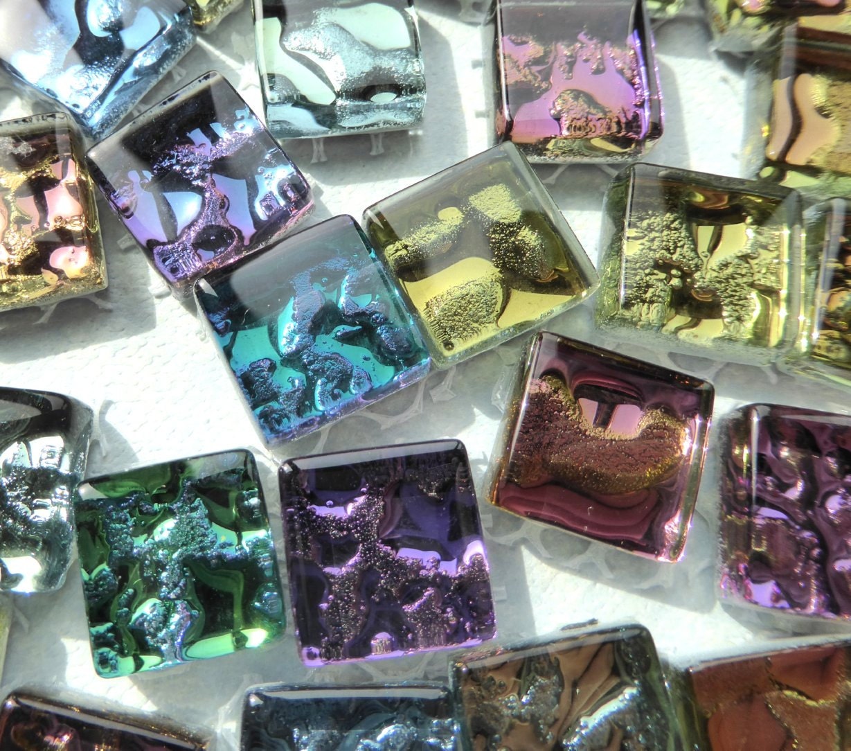 Metallic Glass Tiles - Molten Metal Look Mosaic Tiles - Half Inch Mixed Bright Colors - 25 Tiles