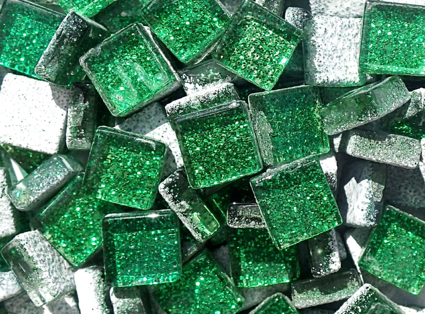 Green Tiny Glitter Tiles - 1 cm - 100g - Over 100 Glass Squares