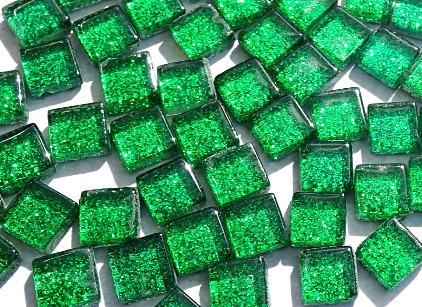 Green Tiny Glitter Tiles - 1 cm - 100g - Over 100 Glass Squares