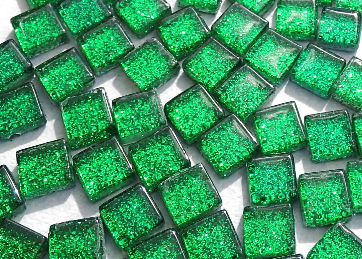 Green Tiny Glitter Tiles - 1 cm - 100g - Over 100 Glass Squares