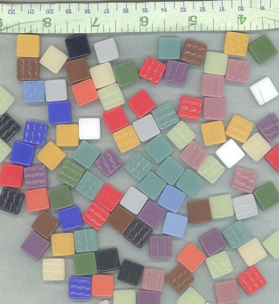 Small Glass Tiles Square - 3/8 inch - Assorted Colors - 50 Opaque Glass Solid Color Mix of Bright and Pale Colors Textured Mosaic Tiles