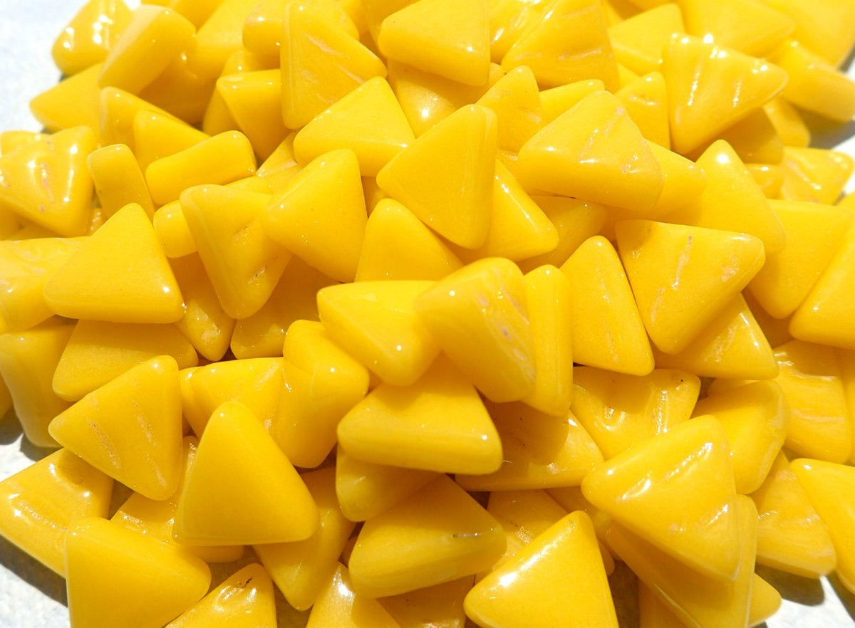 Small Yellow Triangle Glass Mosaic Tiles - 10mm - Opaque Glass Solid Color - 50g of Triangles - Approx 80 Tiles