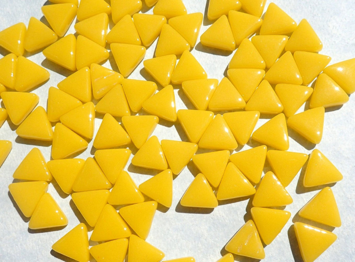 Small Yellow Triangle Glass Mosaic Tiles - 10mm - Opaque Glass Solid Color - 50g of Triangles - Approx 80 Tiles