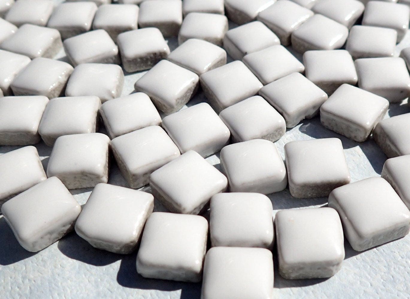 White Square Mosaic Tiles - 1 cm Ceramic - Half Pound in Bright White - Over 200 Tiles