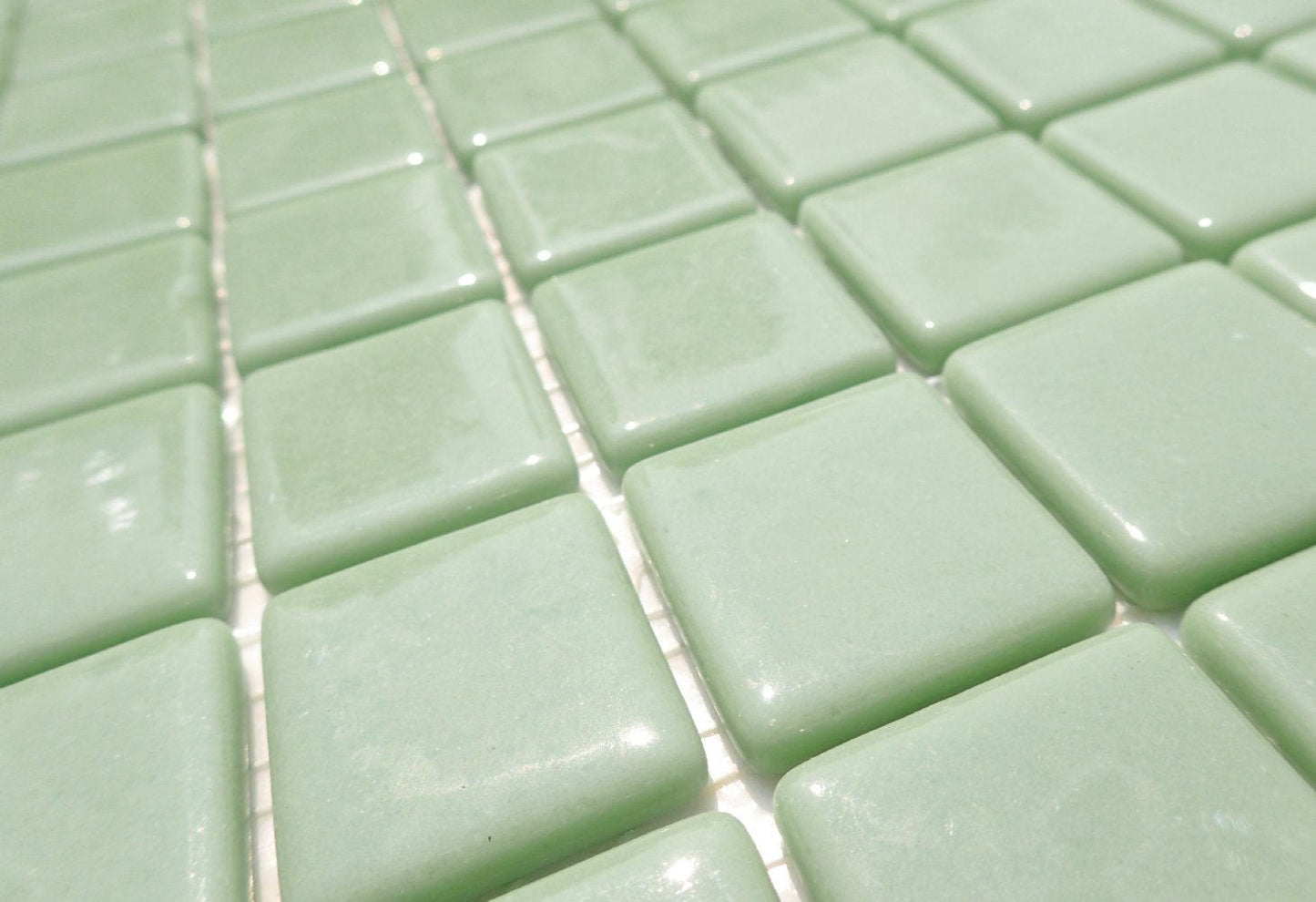 Sage Green Glass Mosaic Tiles Squares - 1 inch - 25 Tiles for Craft Projects and Decorations - Medium Green Recycled