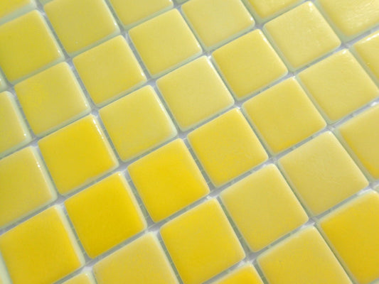 Yellow Glass Mosaic Tiles Squares - 1 inch - 25 Tiles for Craft Projects and Decorations - Creamy Lemon Yellow Recycled