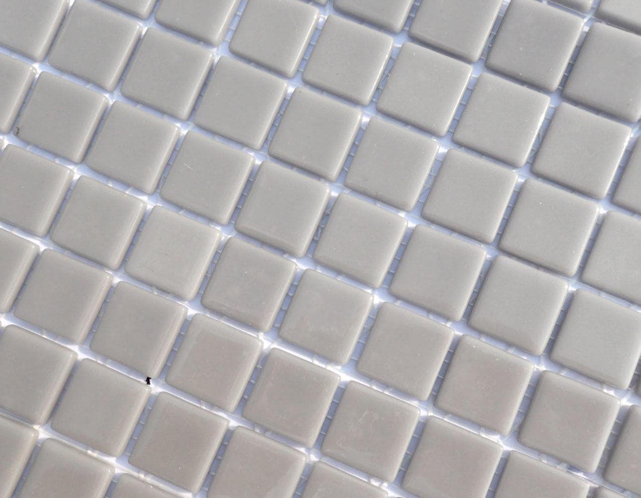 Gray Glass Mosaic Squares - 1 inch - 25 Medium Grey Recycled Tiles