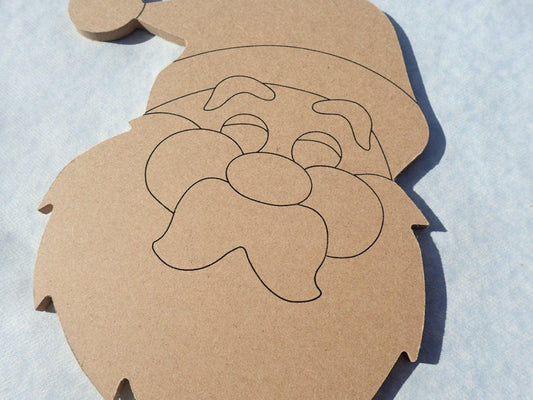 Santa Plaque - Use as a Base for Mosaics Decoupage or Decorative Painting - Unfinished MDF Thin Small 8 inch DIY Sign Christmas Saint Nick