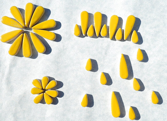 Lemon Yellow Teardrop Mosaic Tiles - 50g Ceramic Drops in Mix of 2 Sizes 1/2" and 3/5"