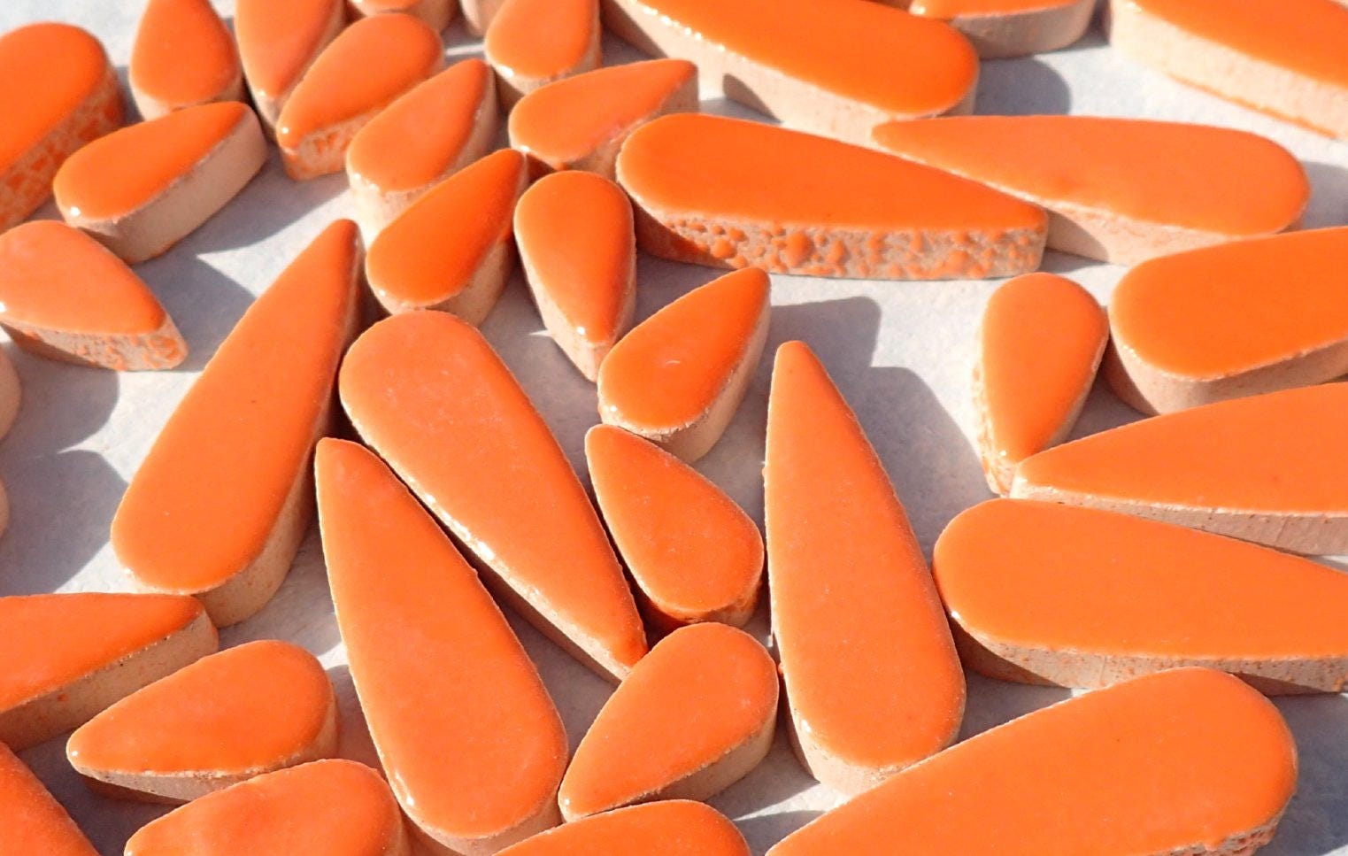 Orange Teardrop Mosaic Tiles - 50g Ceramic Petals in Mix of 2 Sizes 1/2" and 3/5"