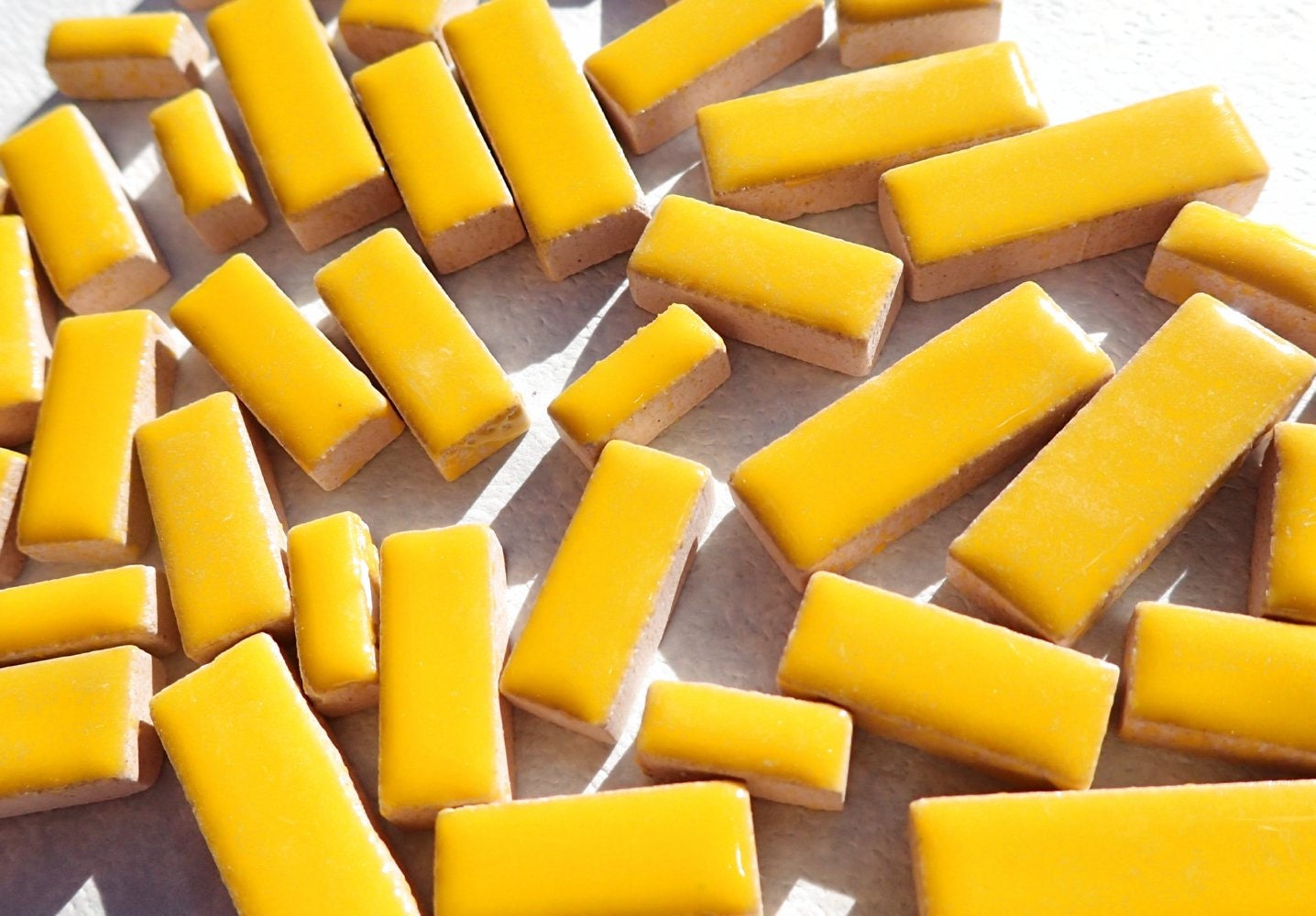 Lemon Yellow Mini Rectangles Mosaic Tiles - 50g Ceramic in Mix of 3 Sizes 3/8" and 5/8" and 3/4"