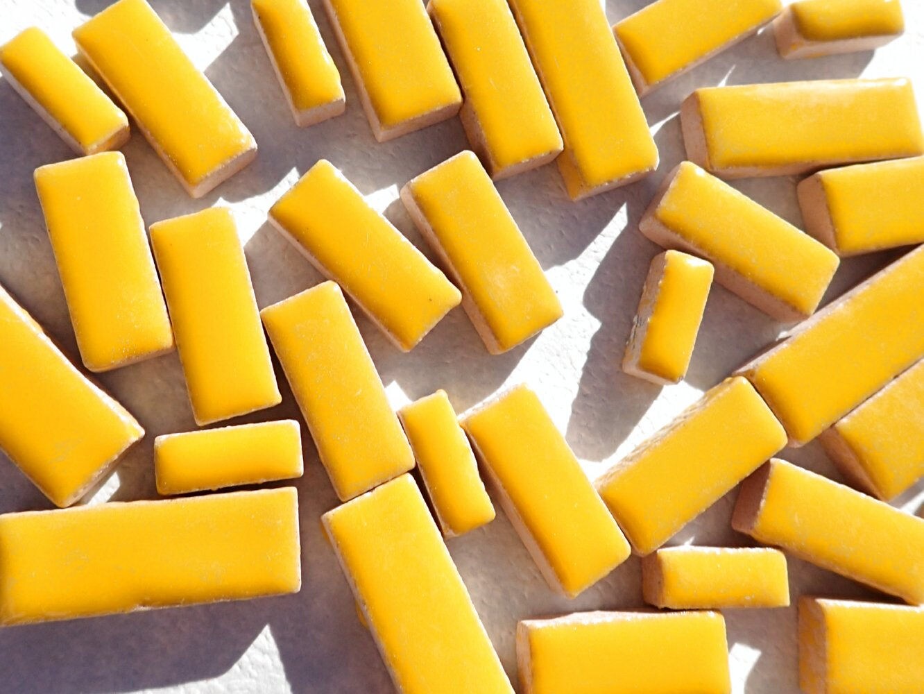 Lemon Yellow Mini Rectangles Mosaic Tiles - 50g Ceramic in Mix of 3 Sizes 3/8" and 5/8" and 3/4"