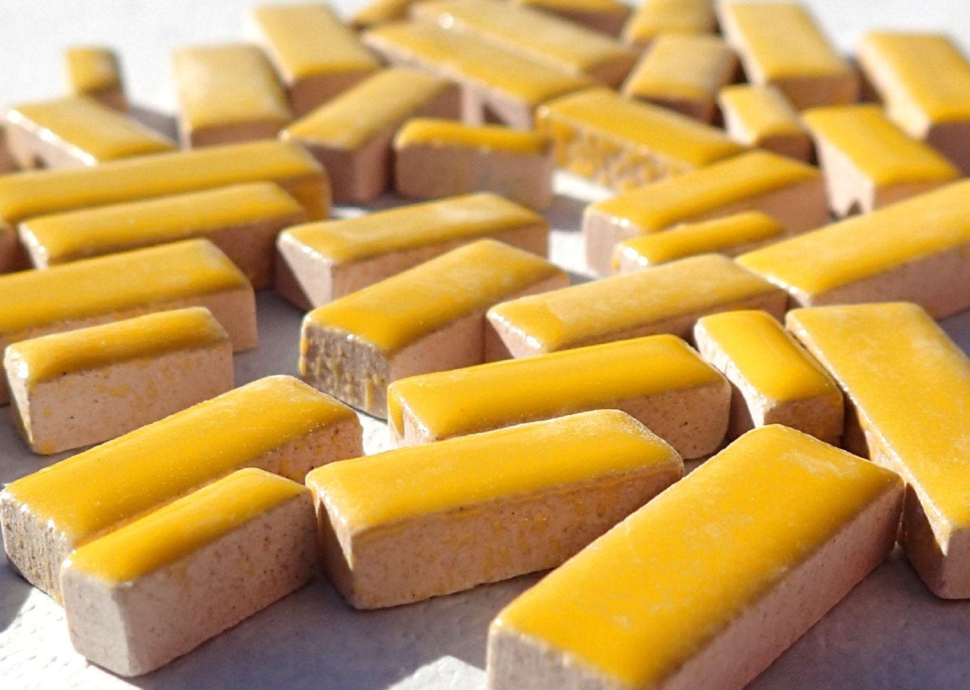 Lemon Yellow Mini Rectangles Mosaic Tiles - 50g Ceramic in Mix of 3 Sizes 3/8" and 5/8" and 3/4"