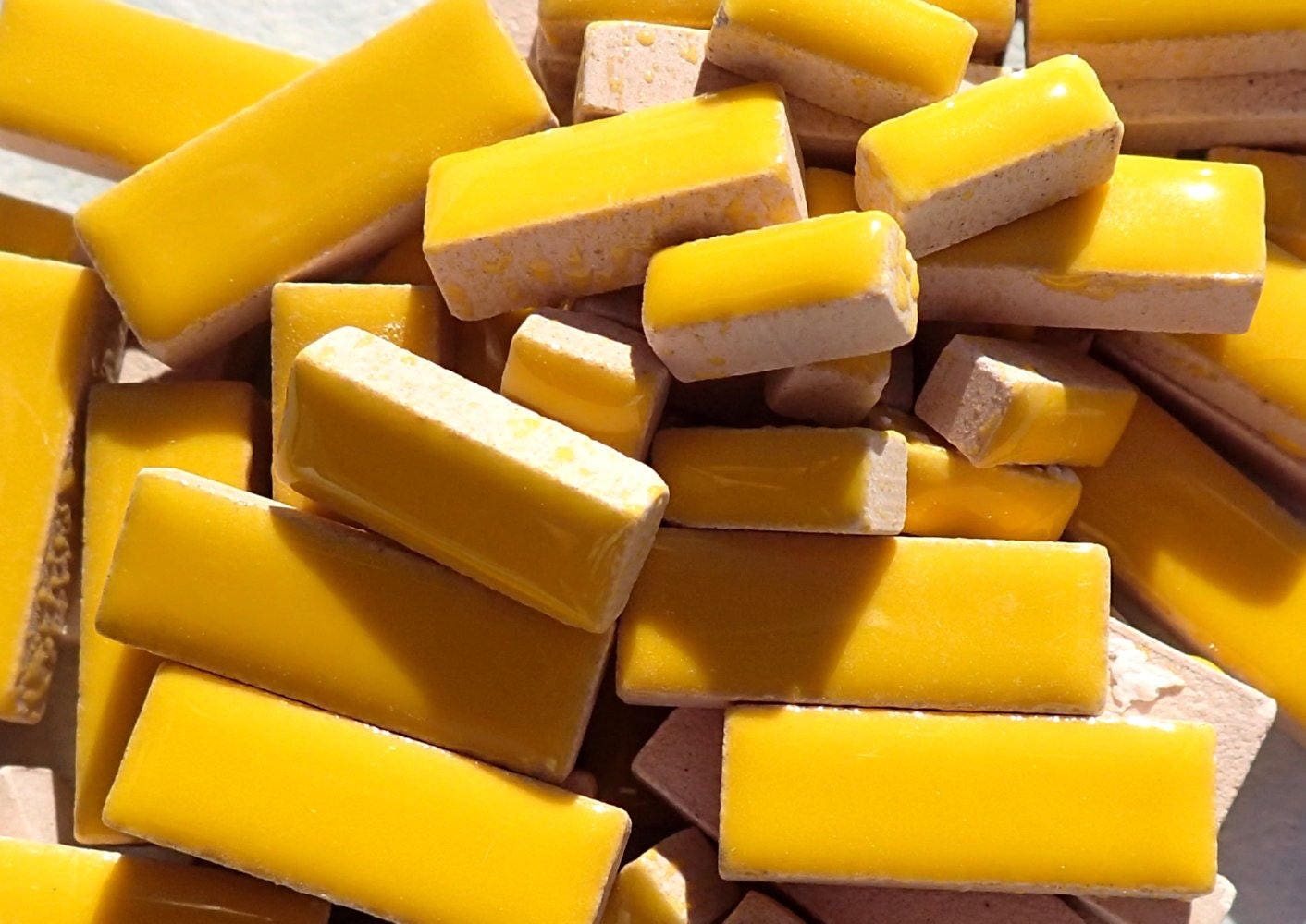 Lemon Yellow Mini Rectangles Mosaic Tiles - 50g Ceramic in Mix of 3 Sizes 3/8" and 5/8" and 3/4"