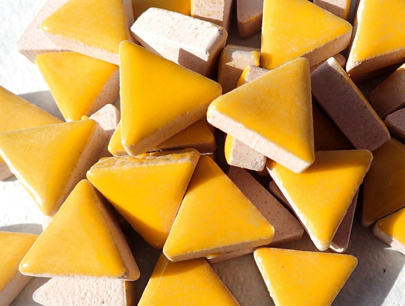 Lemon Yellow Mini Triangles Mosaic Tiles - 50g Ceramic - 15mm in Sunny Yellow