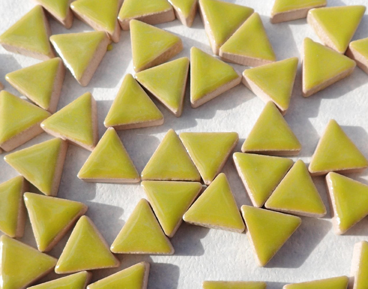 Green Mini Triangles Mosaic Tiles - 50g Ceramic - 15mm in Kiwi