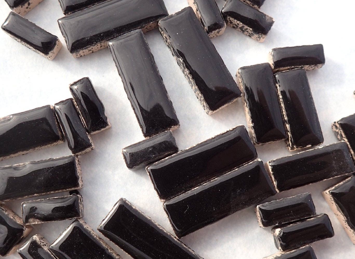 Black Mini Rectangles Mosaic Tiles - 50g Ceramic in Mix of 3 Sizes 3/8" and 5/8" and 3/4"