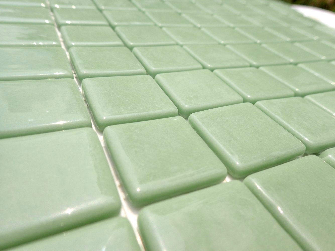 Sage Green Glass Mosaic Tiles Squares - 1 inch - 25 Tiles for Craft Projects and Decorations - Medium Green Recycled