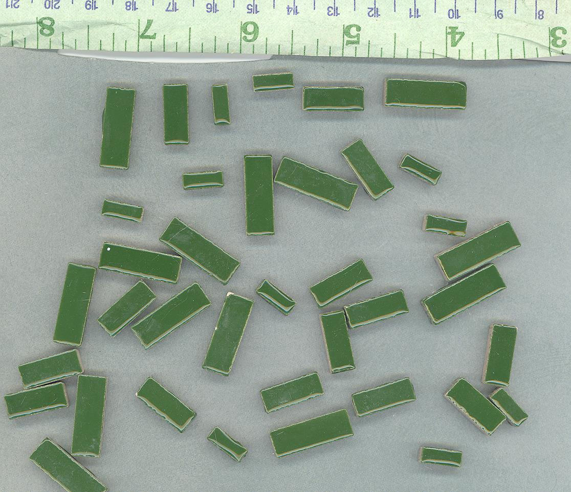 Deep Green Mini Rectangles Mosaic Tiles - 50g Ceramic in Mix of 3 Sizes 1/2" and 3/4" in Pesto