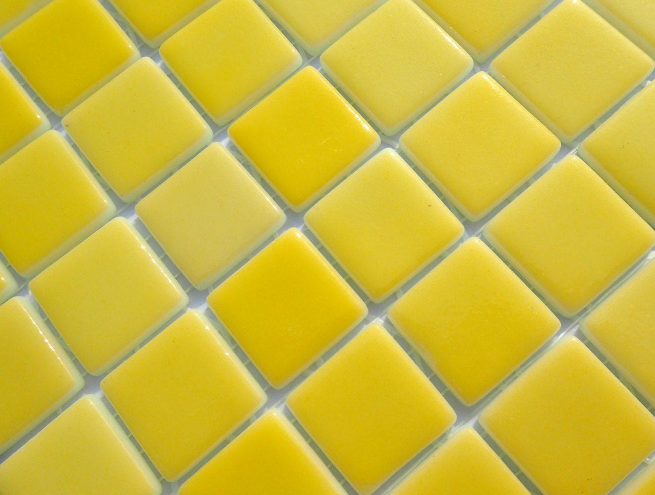 Yellow Glass Mosaic Tiles Squares - 1 inch - 25 Tiles for Craft Projects and Decorations - Creamy Lemon Yellow Recycled